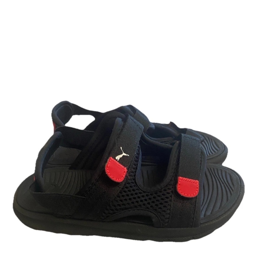 Boys Puma Sandals Sz 2c Red Black Hook N Loop Straps Excellent Condition
